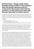 A* AQA ENGLISH LITERATURE B CRIME WRITING POETRY ESSAY - Selected Poems – George Crabbe, Robert Browning and Oscar Wilde ‘It is the societies in which the murders take place which are condemned in these poems, rather than the murderers.’ To what extent do