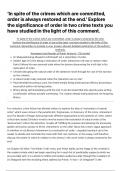 A* ENGLISH LITERATURE CRIME WRITING PART B COMPARISON ESSAY - MURDER OF ROGER ACKROYD AND ATONEMENT ‘In spite of the crimes which are committed, order is always restored at the end.’ Explore the significance of order in two crime texts you have studied in