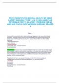 ANCC PMHNP PSYCH-MENTAL HEALTH NP EXAM LATEST 2022-2024 (TEST 1 ,2,& 3 ) QS & ANS PLUS RATIONALE (TEST 1-3 LATEST  VERSIONS 100 QS AND ANS  EACH) | NEW VERSION ALREADY GRADED A 