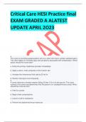 Critical Care HESI Practice final EXAM GRADED A ALATEST UPDATE APRIL 2O23