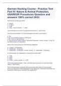 German Hunting Course - Practice Test Part IV: Nature & Animal Protection, USAREUR Procedures Question and answers 100% correct 2023