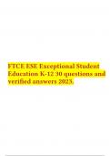 FTCE ESE Exceptional Student Education K-12 30 questions and verified answers 2023.