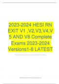 2023-2024 HESI RN EXIT V1 ,V2,V3,V4,V 5 AND V8 Complete Exams 2023-2024 Versions1-8 LATEST