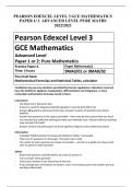 PEARSON EDEXCEL LEVEL 3 GCE MATHEMATICS  PAPER 1/ 2 ADVANCED LEVEL PURE MATHS 2022/2023