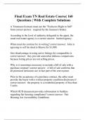 Final Exam TN Real Estate Course| 160 Questions | With Complete Solutions