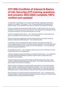 CITI IRB (Conflicts of Interest & Basics of Info Security);CITI training questions and answers 2023-2024 complete,100% verified and updated