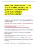 AANP FNP certification LATEST 2023-2024 WITH 200 REAL EXAM QUESTIONS AND CORRECT ANSWERS(VERIFIED ANSWERS)|AGRADE