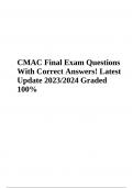 CMAC Exam Practice Questions With Correct Answers | Latest Update 2023/2024 (Graded A+)