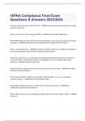 HIPAA Compliance Final Exam Questions & Answers 2023/2024