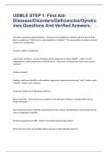 USMLE STEP 1: First Aid- Diseases/Disorders/Deficiencies/Syndromes Questions And Verified Answers.