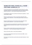 NASM CES FINAL EXAM (ALL), NASM CES FINAL EXAM (ALL 2)|UPDATED&VERIFIED|100% SOLVED|GUARANTEED SUCCESS