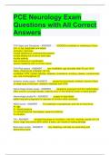 PCE Neurology Exam Questions with All Correct Answers 