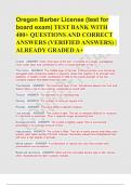 Oregon Barber License (test for board exam) TEST BANK WITH 400+ QUESTIONS AND CORRECT ANSWERS (VERIFIED ANSWERS) | ALREADY GRADED A+