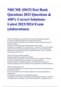 NRCME (DOT)Test Bank Questions 2023 Questions & 100% Correct Solutions- Latest 2023/2024 Exam (elaborations)