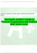 Test Bank Complete For Seidel’s Guide To Physical Examination 9th Edition Test bank -Seidel's Guide to Physical Examination 9th Edition Ball -latest 2022 Seidel's Guide to Physical Examination 9th Edition Ball Test Bank