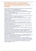 wgu-D125 Mathematics for Elementary Educators study questions & correct answers(What is the length of the missing leg in a right triangle with a hypotenuse of 25 in. and a leg of 9 in.? - CORRECT ANSWERS 4√34 in.)