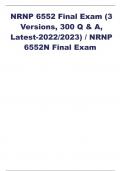 NRNP 6552 Final Exam (3 Versions, 300 Q & A, Latest-2022/2023) / NRNP 6552N Final Exam