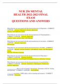 NUR 256 MENTAL HEALTH 2022-2023 FINAL EXAM QUESTIONS AND ANSWERS 