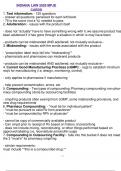 Indiana Law 2020 MPJE cards 1. Test information: - 120 questions - answer all questions; penalized for each left blank - 75 is the score (not a %) needed to pass 2. Adulteration: - issues with the product itself - does not "actually" have to have so