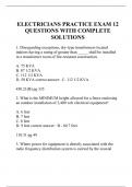 ELECTRICIANS PRACTICE EXAM 12 QUESTIONS WITH COMPLETE SOLUTIONS