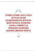 CPNRE/CPNRE 2023/2024  ACTUAL EXAM (SCREENSHOTS) WITH 85  QUESTIONS & ANSWERS  (100% CORRECT & VERIFIED ANSWERS|  AGRADE (BRAND NEW!!)