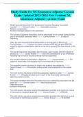 Study Guide for NC Insurance Adjuster License  Exam Updated 2023-2024 New Version/ NC  Insurance Adjuster License Exam