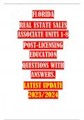 FLORIDA REAL ESTATE SALES  ASSOCIATE UNITS 1-8 POST-LICENSING EDUCATION QUESTIONS WITH  ANSWERS. LATEST UPDATE  2023/2024