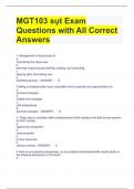 MGT103 sụt Exam Questions with All Correct Answers 