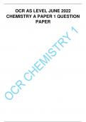 OCR AS LEVEL JUNE 2022 CHEMISTRY A PAPER 1 QUESTION PAPER OCR AS LEVEL JUNE 2022 CHEMISTRY A PAPER 1 QUESTION PAPER  Tuesday 17 May 2022 – Morning AS Level Chemistry A H032/01 Breadth in chemistry Time allowed: 1 hour 30 minutes INSTRUCTIONS • Use black i