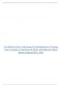 Test Bank for Davis Advantage for Fundamentals of Nursing  Care: Concepts, Connections & Skills, 4th Edition by Marti  Burton Updated 2023_2024