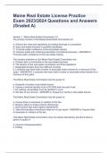 Maine Real Estate License Practice Exam 2023/2024 Questions and Answers (Graded A)Maine Real Estate License Practice Exam 2023/2024 Questions and Answers (Graded A)