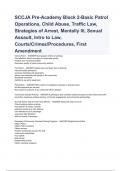 SCCJA Pre-Academy Block 2-Basic Patrol Operations, Child Abuse, Traffic Law, Strategies of Arrest, Mentally Ill, Sexual Assault, Intro to Law, Courts/Crimes/Procedures, First Amendment|2023 - 2024 WITH 100% CORRECT ANSWERS