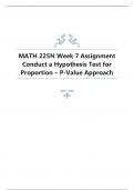 MATH 225N Week 7 Assignment Conduct a Hypothesis Test for Proportion – P-Value Approach