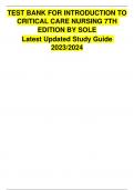 TEST BANK FOR INTRODUCTION TO CRITICAL CARE NURSING  LATEST UPDATE 2023|2024 RATED A+