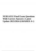 NURS 6552 Final Exam Questions With Correct Answers | Latest Update 2023/2024 (GRADED A+)