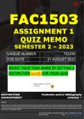 FAC1503 ASSIGNMENT 1 QUIZ MEMO - SEMESTER 2 - 2023 - UNISA - DUE DATE: - 21 AUGUST 2023 (100% PASS - GUARANTEED) 