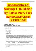 Test Bank for Fundamentals of Nursing 11th Edition By Patricia Potter, Anne Perry, Patricia Stockert, Amy Hall (2023/2024) /9780323810340 /Chapter 1-50 Complete Questions and Answers A+