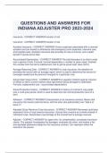 QUESTIONS AND ANSWERS FOR  INDIANA ADJUSTER PRO 2023-2024