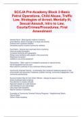 SCCJA Pre-Academy Block 2-Basic Patrol Operations, Child Abuse, Traffic Law, Strategies of Arrest, Mentally Ill, Sexual Assault, Intro to Law, Courts/Crimes/Procedures, First Amendment