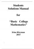 Students Solutions Manual  for  “Basic	College Mathematics”  Irina Kleyman 2015