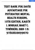 DAVIS ADVANTAGE FOR PSYCHIATRIC MENTAL HEALTH NURSING, 10TH EDITION, KARYN I. MORGAN, MARY C. TOWNSEND TEST BANK