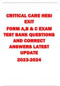 CRITICAL CARE HESI  EXIT  FORM A,B & C EXAM  TEST BANK QUESTIONS  AND CORRECT  ANSWERS LATEST  UPDATE  2023-2024