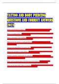 TATTOO AND BODY PIERCING  QUESTIONS AND CORRECT ANSWERS  2023