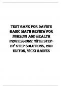 TesT Bank for Davis’s Basic Math Review for Nursing and Health Professions: with Stepby-Step Solutions, 2nd Editon, Vicki Raines