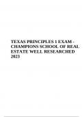 TEXAS PRINCIPLES CHAMPIONS SCHOOL OF REAL ESTATE EXAM QUESTIONS AND ANSWERS | LATEST 2023/2024 (GRADED A+)