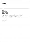 AQA AS HISTORY 7041/2A Royal Authority and the Angevin Kings, 1154–1216 Component 2A JUNE 2023 MARK SCHEME: The Reign of Henry II, 1154–1189