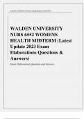 WALDEN UNIVERSITY NURS 6552 WOMENS HEALTH MIDTERM (Exam Elaborations Questions & Answers) Latest Verified Review 2024 Practice Questions and Answers for Exam Preparation, 100% Correct with Explanations, Highly Recommended, Download to Score A 