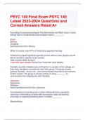 PSYC 140 Final Exam PSYC 140 Latest 2023-2024 Questions and Correct Answers Rated A+