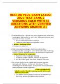 HESI OB PEDS EXAM LATEST 2023 TEST BANK 2 VERSIONS EACH WITH 55 QUESTIONS WITH VERIFIED ANSWERS GRADED A+