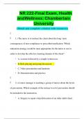 NR 222-Final Exam, Health andWellness: Chamberlain University (Detail and complete solution with resources) GRADED A+ LATEST UPDATE 2023|2024